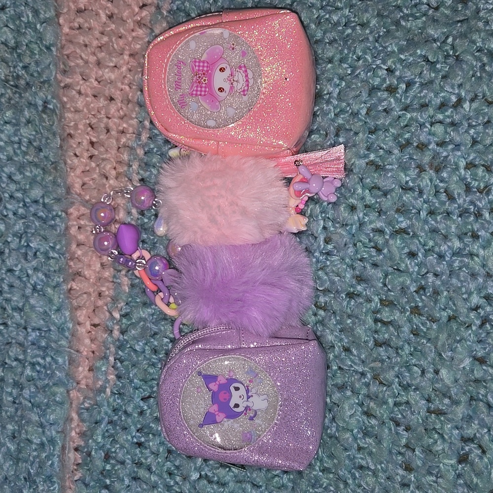 My Melody and Kuromi Mini Backpack 🎒 Pink and Purple Keychains 💜 💕